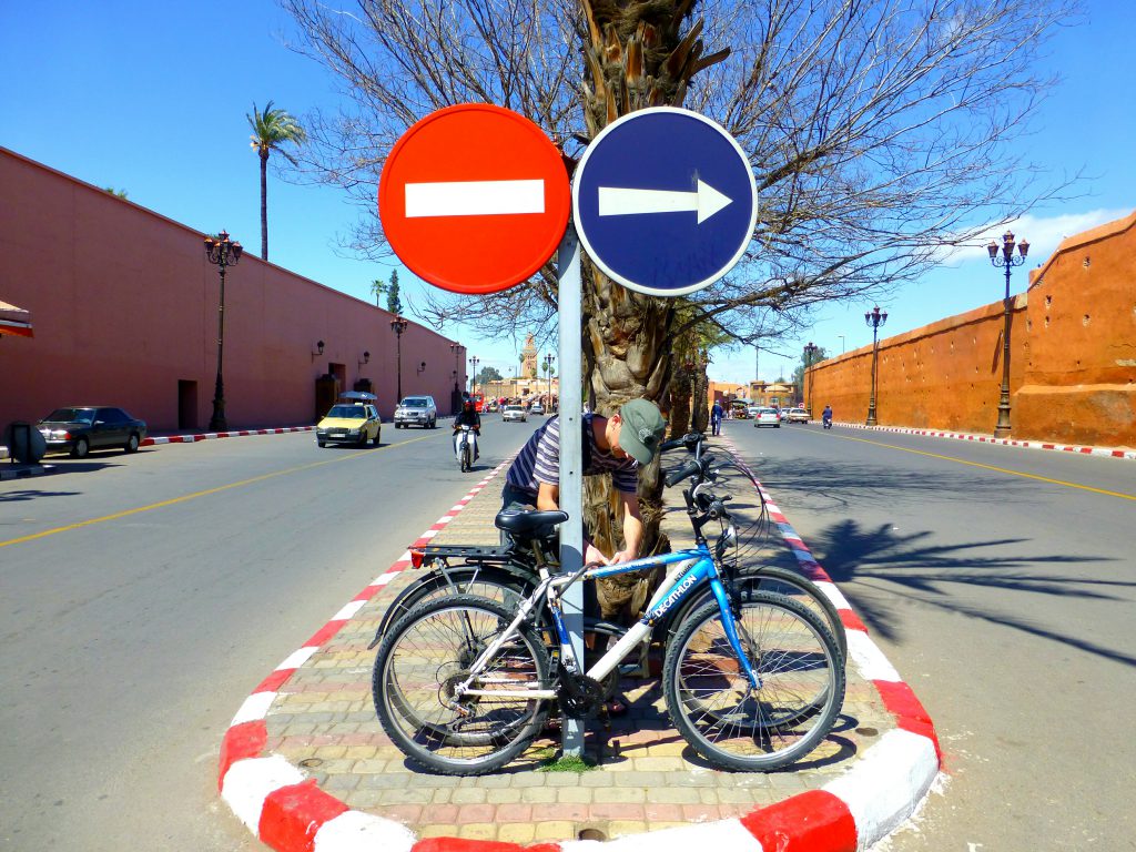 Biking in Marrakesh Parking the Bikes, Biking in Marrakesh