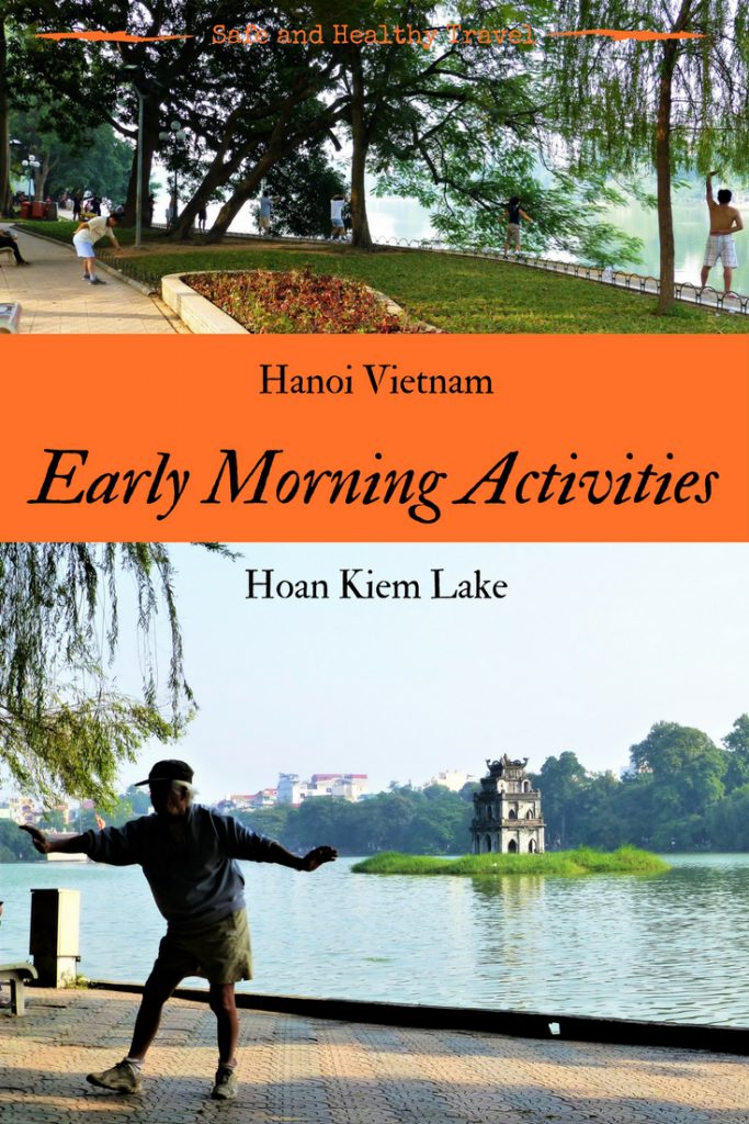 Early morning activities at Hoan Kiem Lake in Hanoi, Vietnam