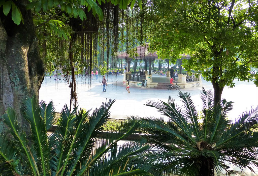 Early morning activities at Hoan Kiem Lake in Hanoi, Vietnam