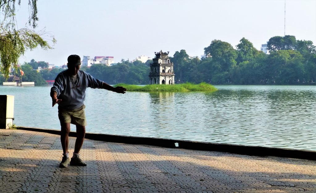 Early Morning activities at Hoan Kiem Lake, Hanoi Vietnam