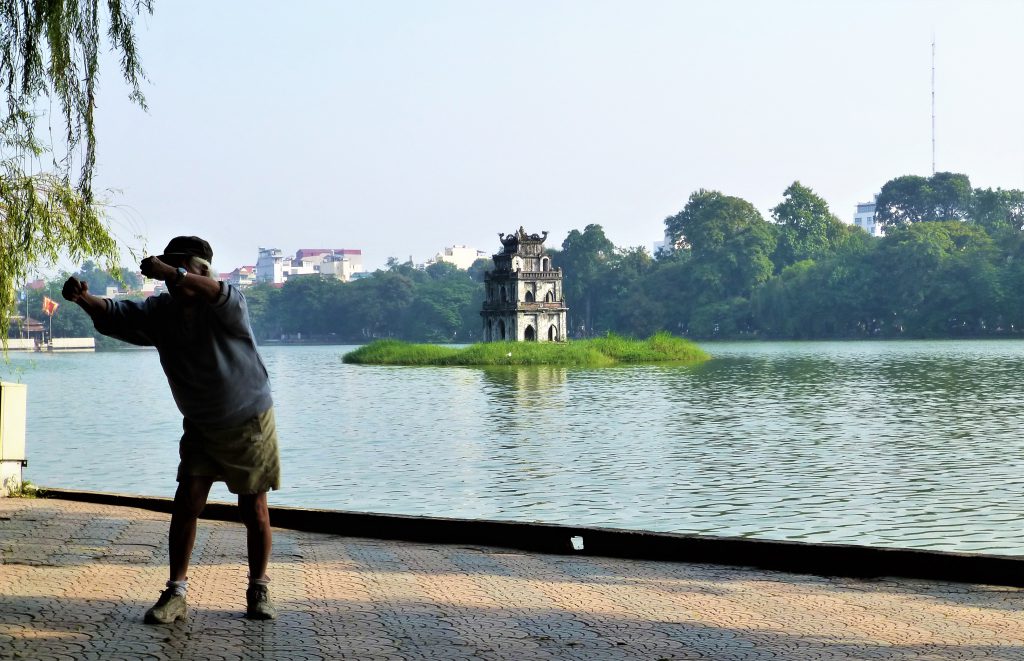 Early Morning activities at Hoan Kiem Lake, Hanoi Vietnam