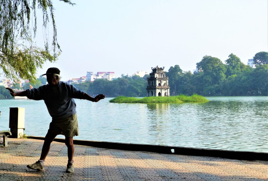 Early Morning activities at Hoan Kiem Lake, Hanoi Vietnam