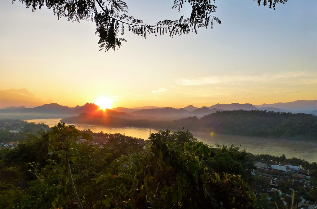 The Beautiful Sunset on Mount Phu Si in Luang Prabang