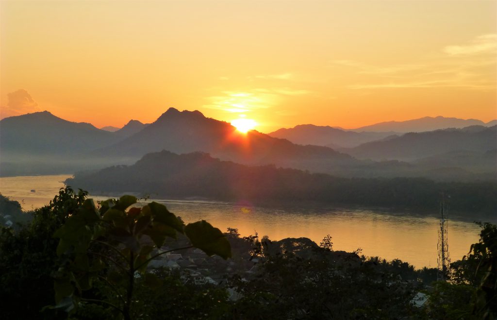 The Beautiful Sunset on Mount Phu Si in Luang Prabang