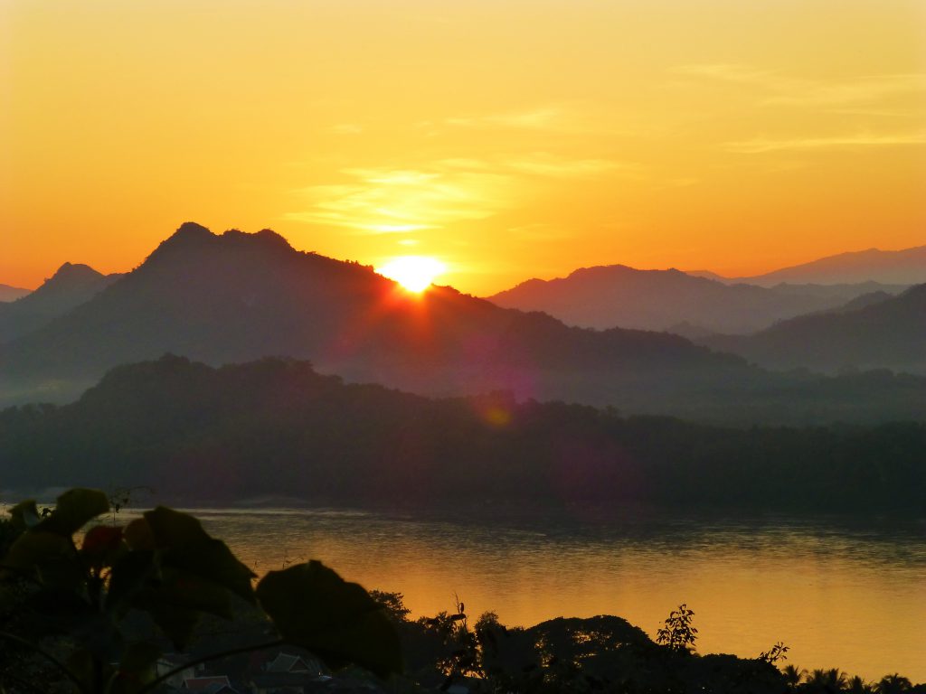 The Beautiful Sunset on Mount Phu Si in Luang Prabang