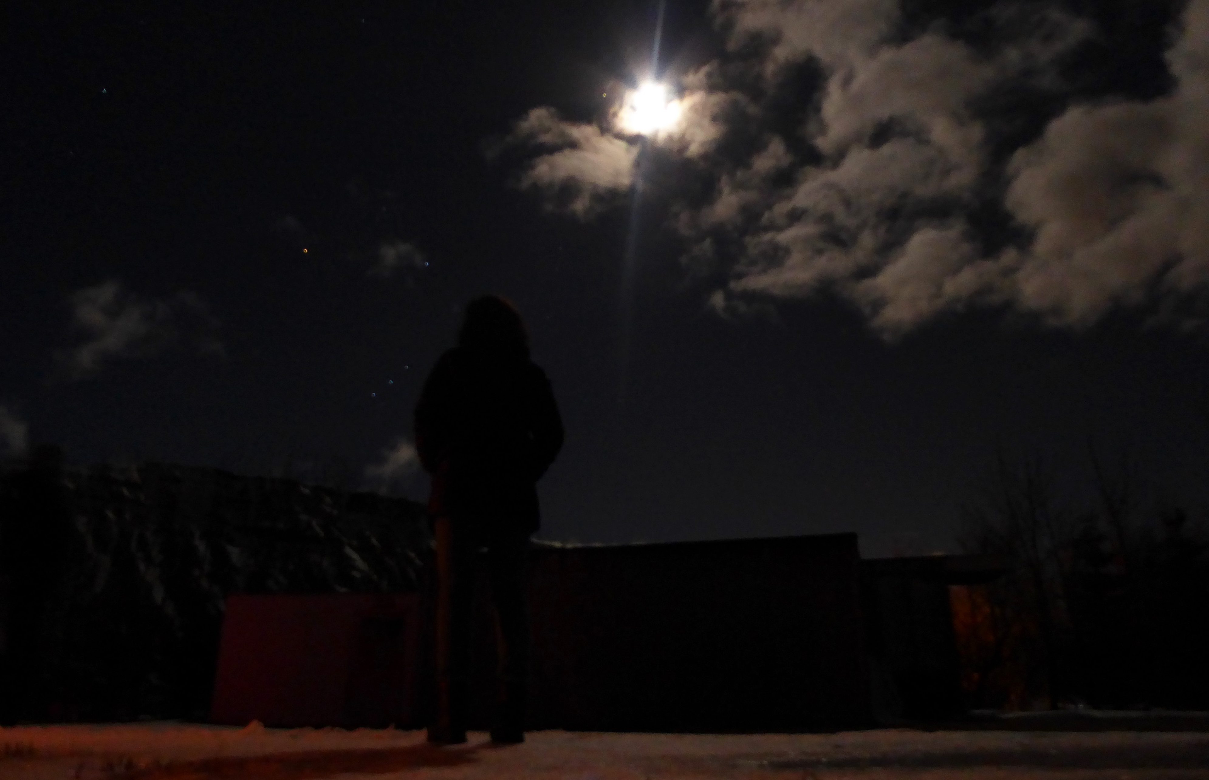 Northern Lights with Super moon [OC] (moon is behind camera).I