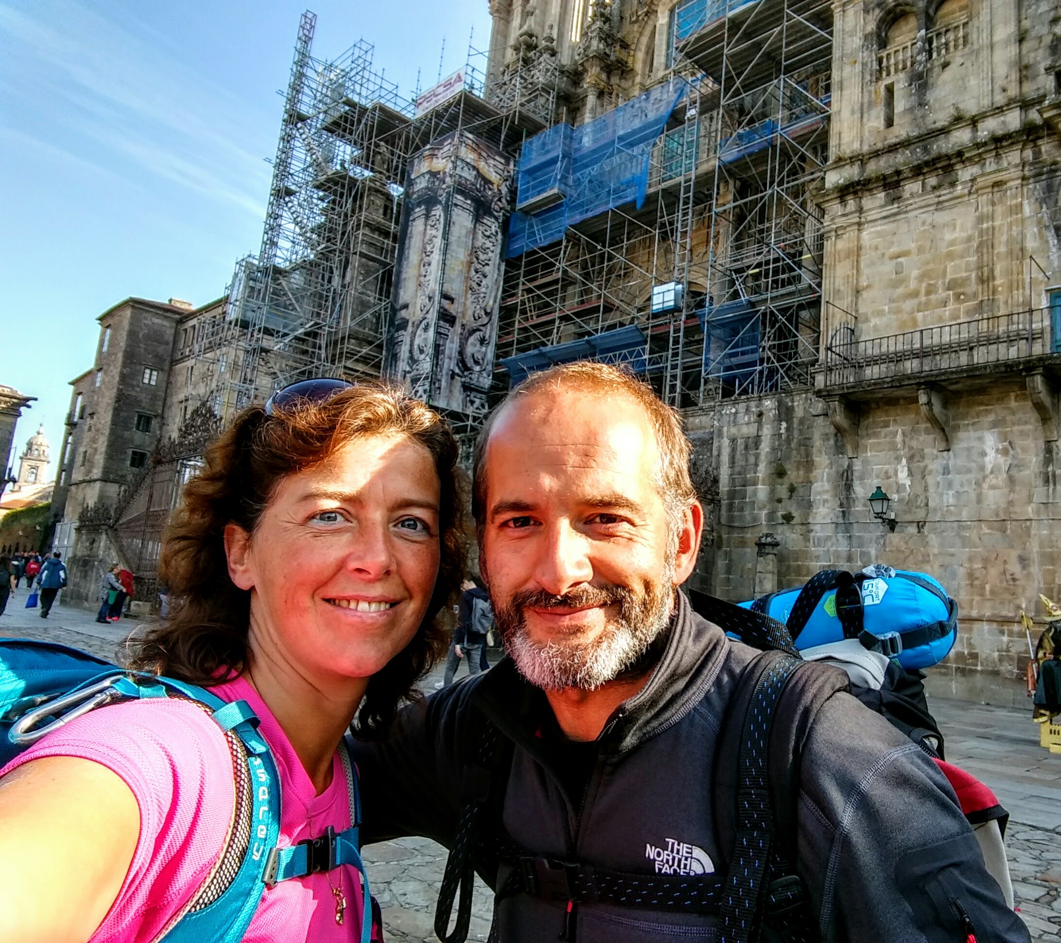 Ignasi en ik net nadat we aankwamen op het plein in Santiago